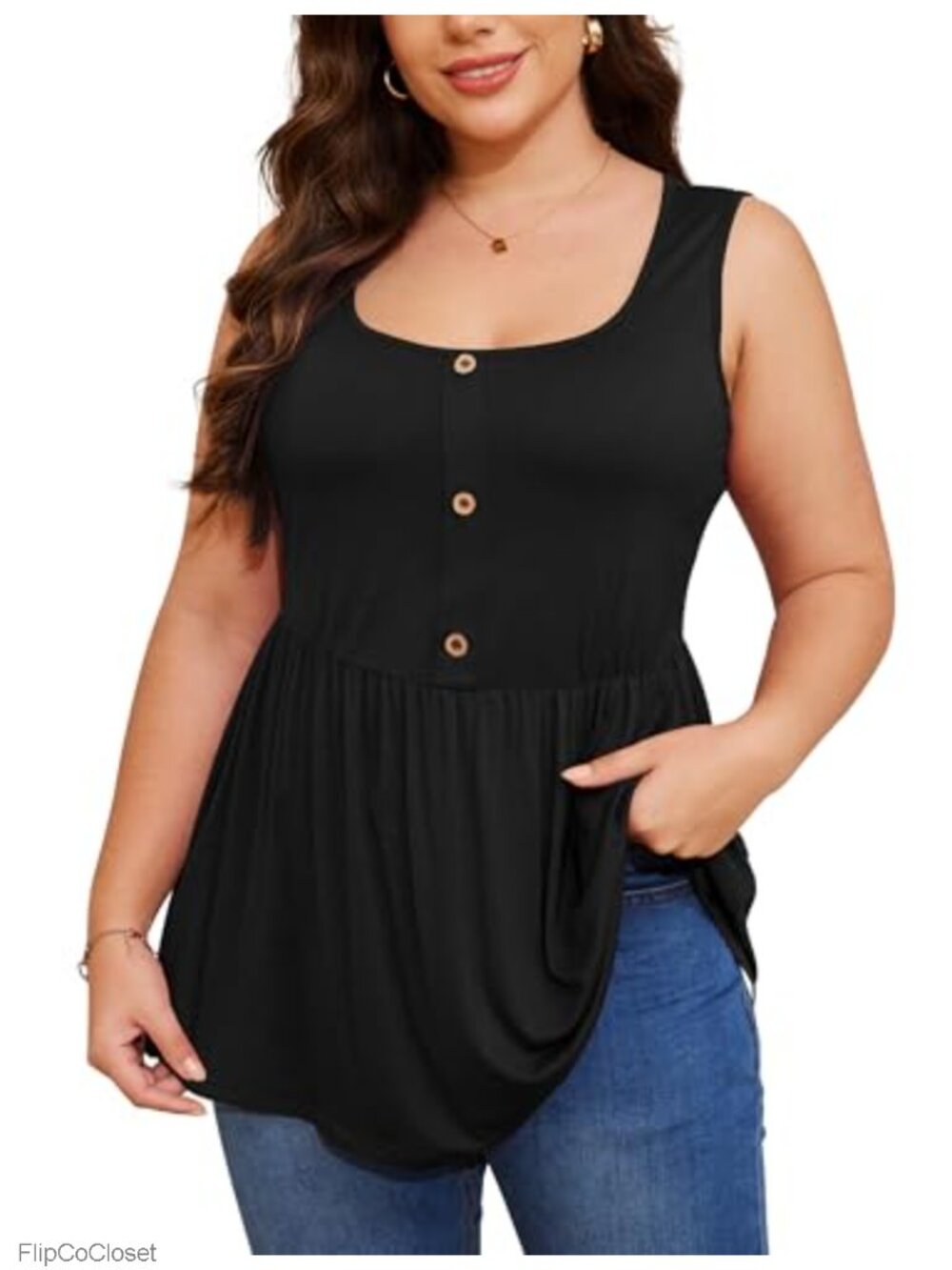 Plus Size Babydoll Tank Top Peplum Sleeveless Blouse Scoop Neck Flowy Casual